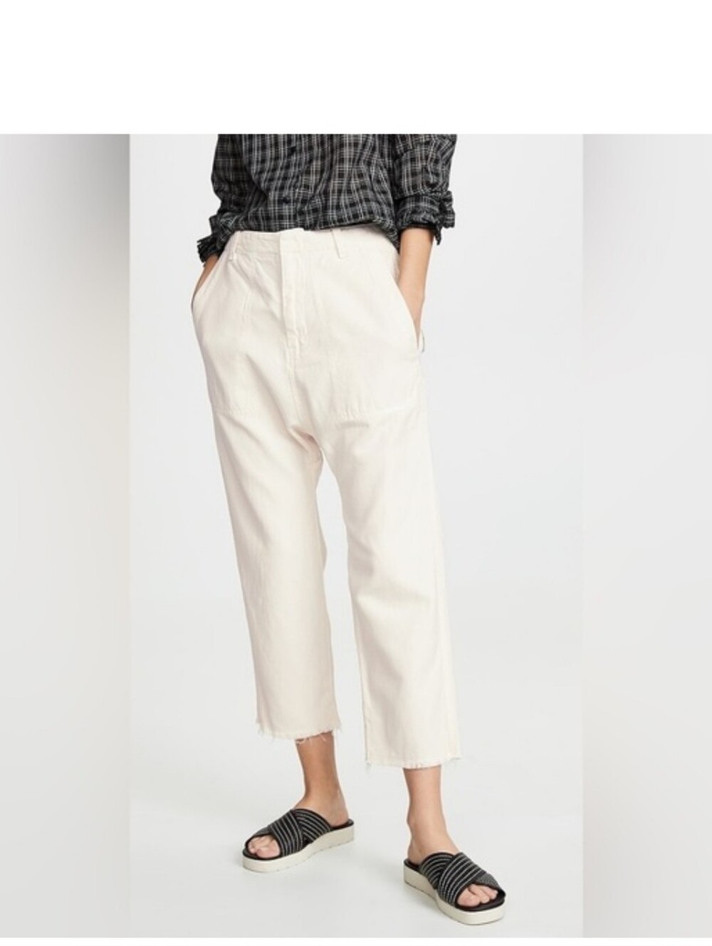 Nili Lotan Luna Pant Cream Cotton Relaxed Fit Ankle - Size 6